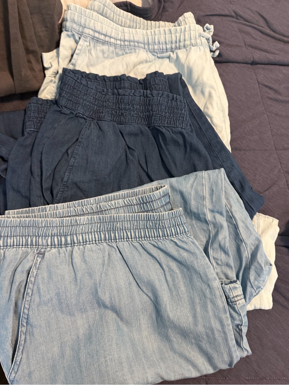 Kids Light and Dark Blue Elastic Waist Denim-Look Bottoms